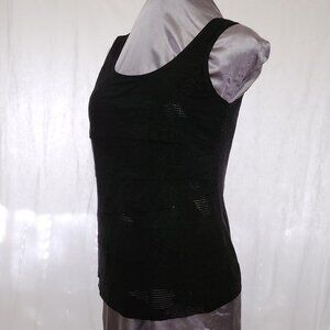 Black Layered sleeveless Ruffle Lace Blouse with Floral Motif
